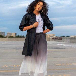 WD.NY Pleated Black & White Ombre Women's Skirt